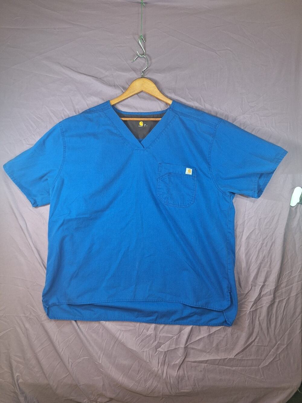 Carhartt Scrub Top 2X Blue Ripstop V Neck Workwear Medical Nursing Pocket